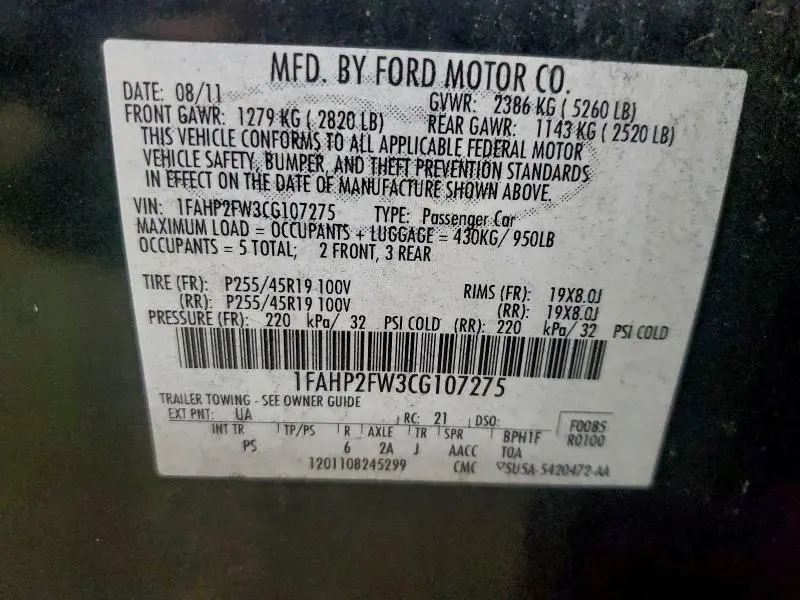 2012 FORD TAURUS LIMITED  