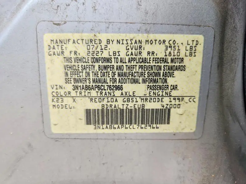 2012 NISSAN SENTRA 2.0/2.0S/SR/2.0SL  