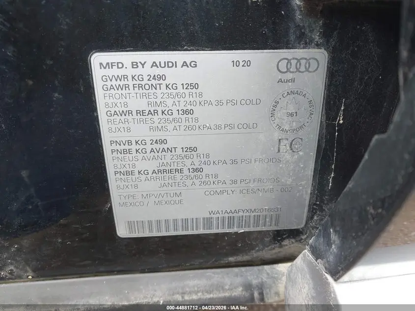 2021 AUDI Q5 PREMIUM 45 TFSI QUATTRO S TRONIC