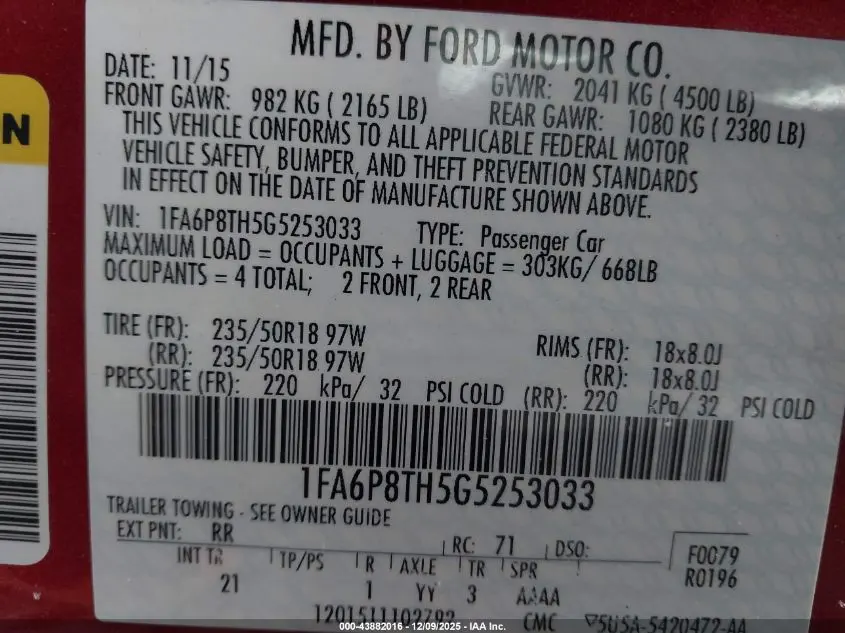 2016 FORD MUSTANG ECOBOOST