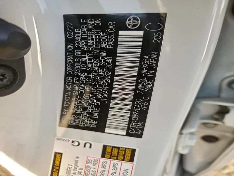 2022 TOYOTA PRIUS PRIME LE  