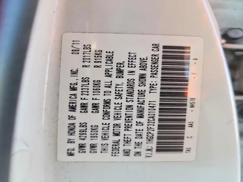 2012 HONDA ACCORD LX  