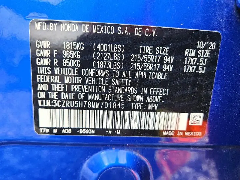 2021 HONDA HR-V EXL  