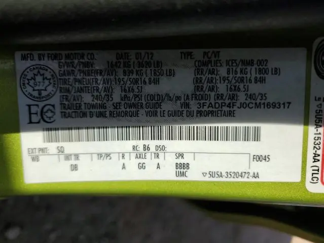 2012 FORD FIESTA SES  