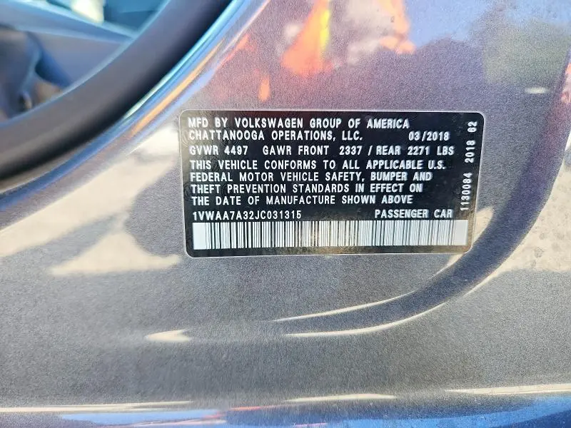2018 VOLKSWAGEN PASSAT S  