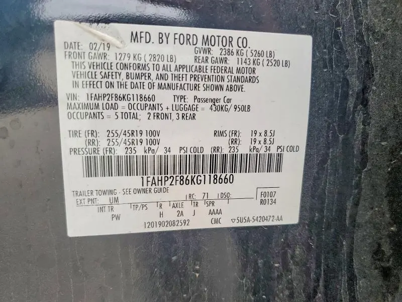 2019 FORD TAURUS LIMITED  