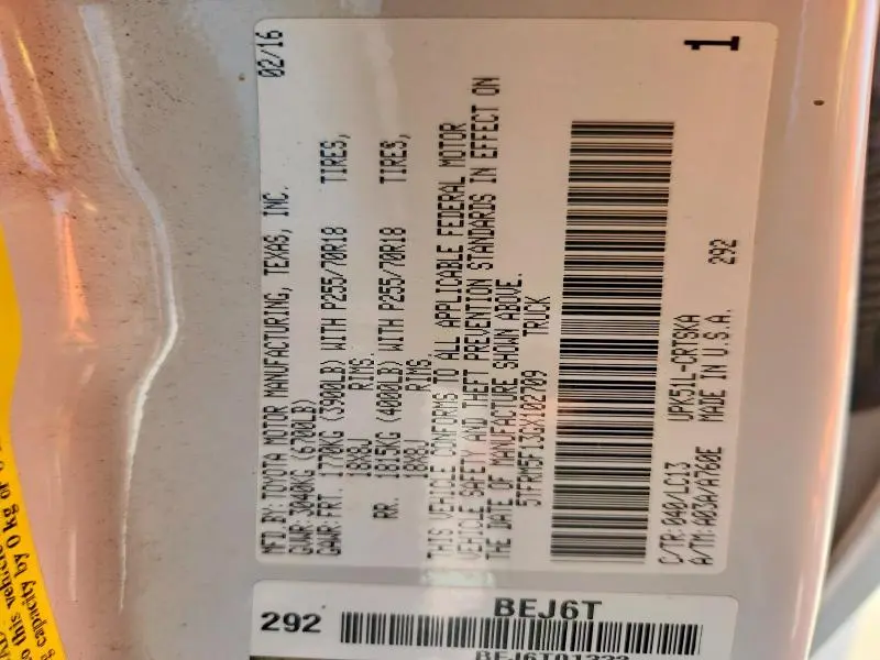 2016 TOYOTA TUNDRA DOUBLE CAB SR  