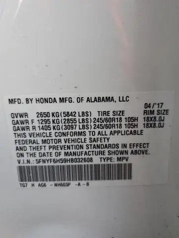 2017 HONDA PILOT EXL