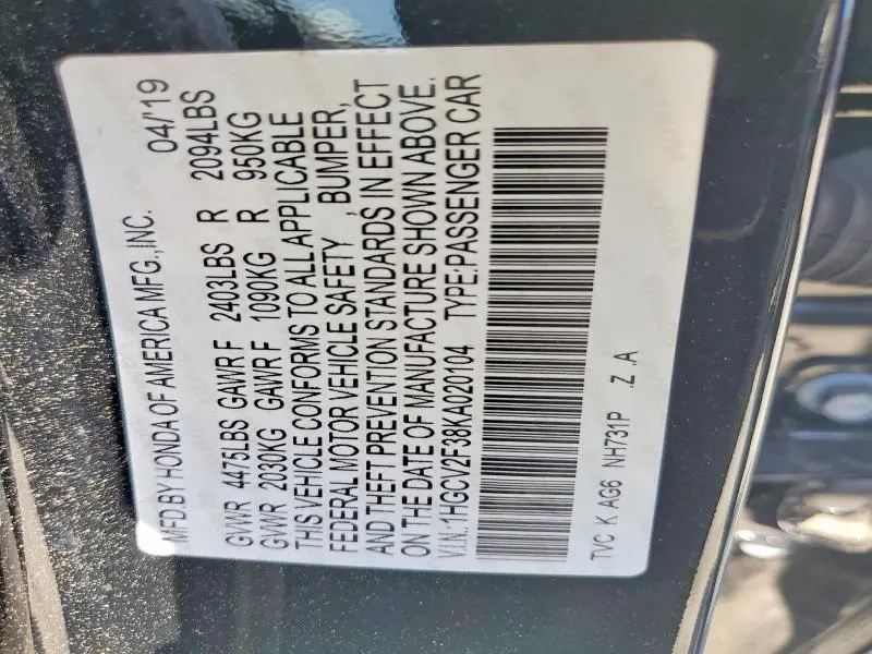 2019 HONDA ACCORD SPORT  
