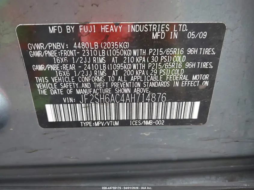 2010 SUBARU FORESTER 2.5X