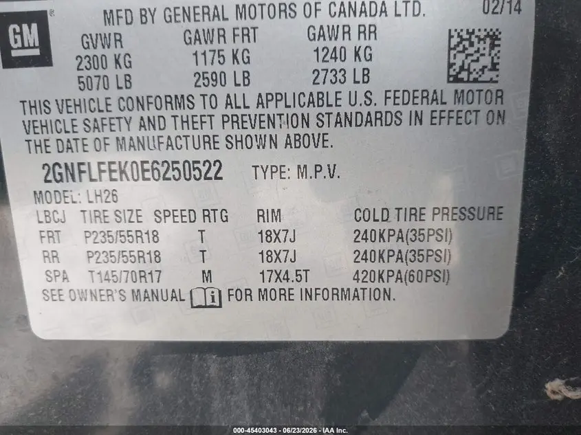 2014 CHEVROLET EQUINOX LT