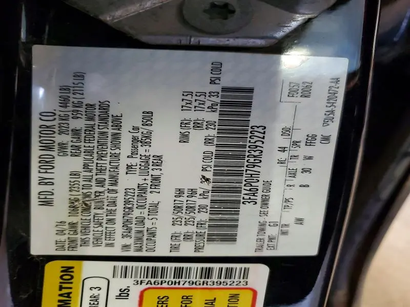 2016 FORD FUSION SE  