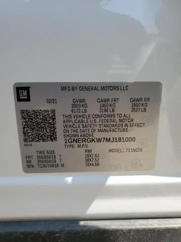 2021 CHEVROLET TRAVERSE LT  