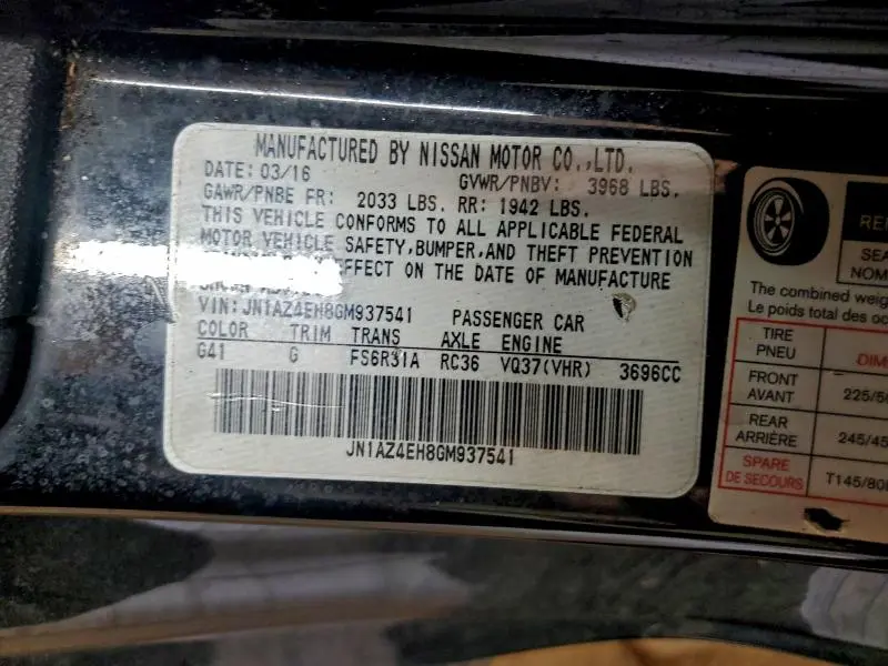 2016 NISSAN 370Z BASE  