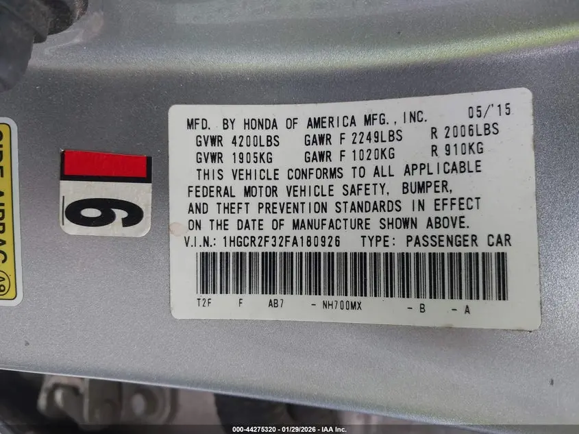 2015 HONDA ACCORD LX