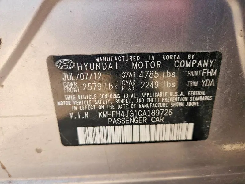 2012 HYUNDAI AZERA BASE  