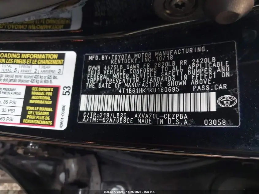 2019 TOYOTA CAMRY XSE