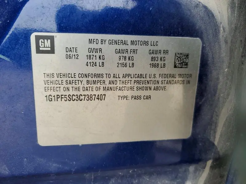 2012 CHEVROLET CRUZE LT  