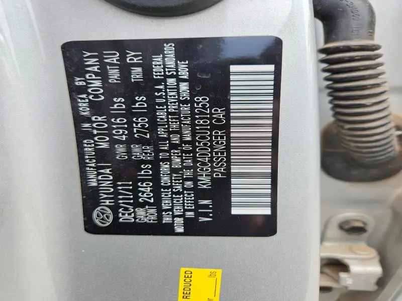 2012 HYUNDAI GENESIS 3.8L  