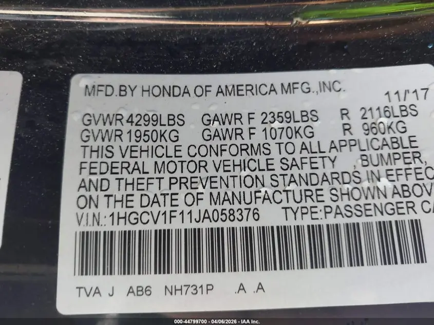 2018 HONDA ACCORD LX