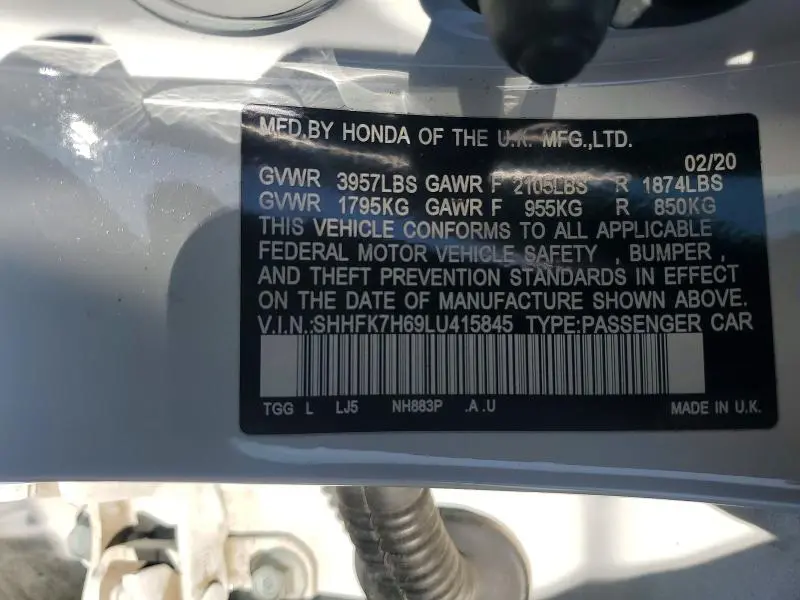 2020 HONDA CIVIC EX  