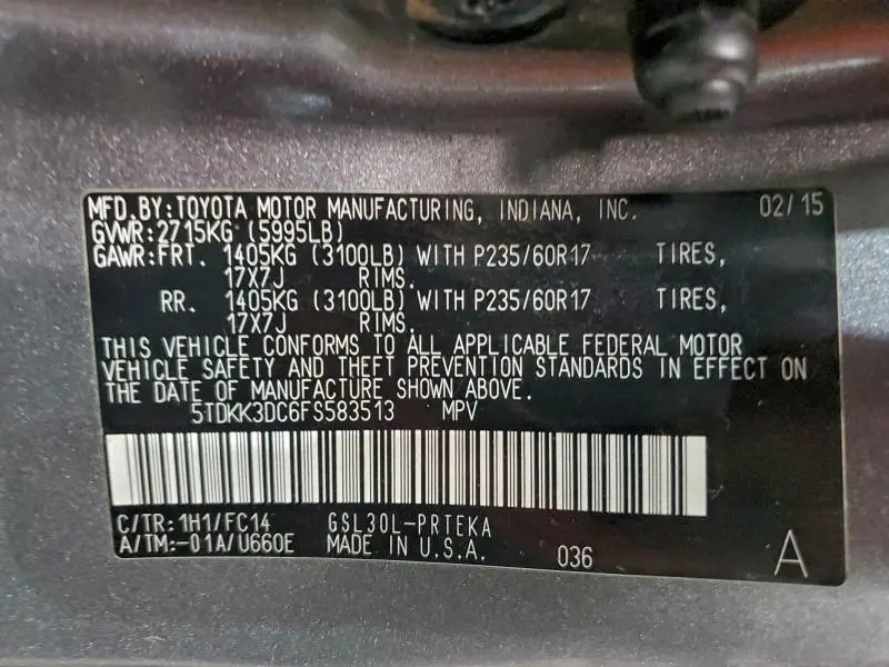 2015 TOYOTA SIENNA LE  