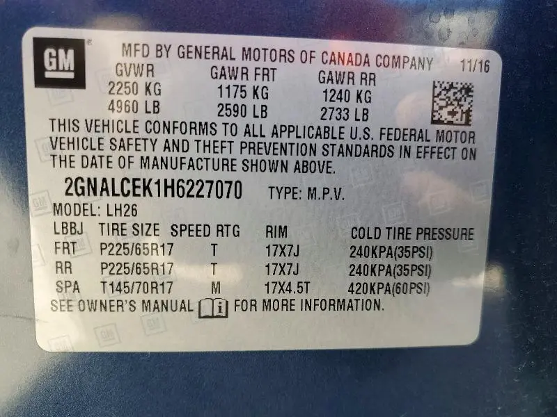 2017 CHEVROLET EQUINOX LT  