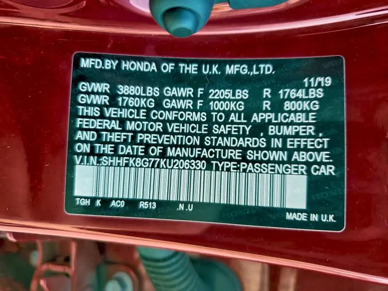 2019 HONDA CIVIC TYPE-R TOURING  