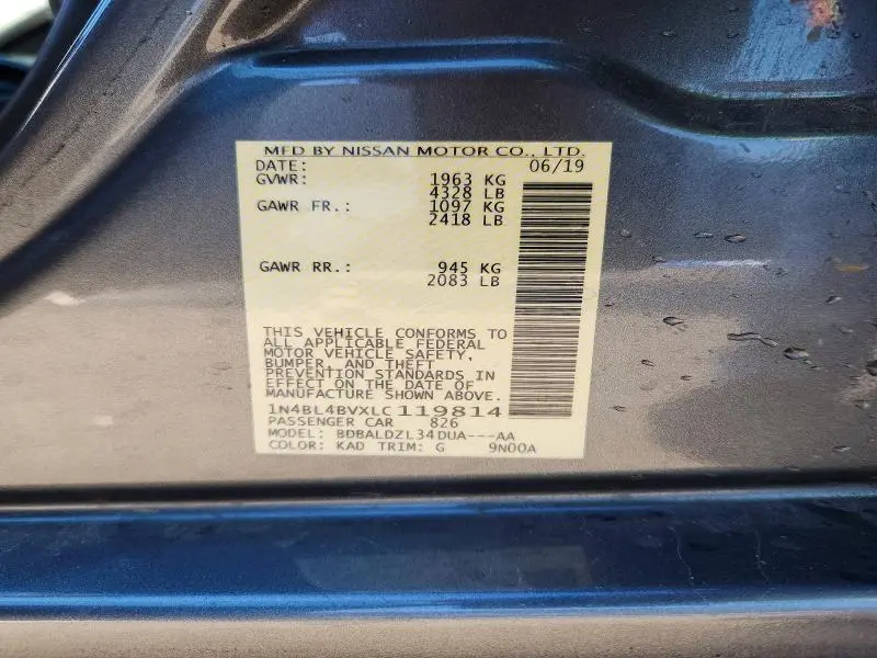 2020 NISSAN ALTIMA S  