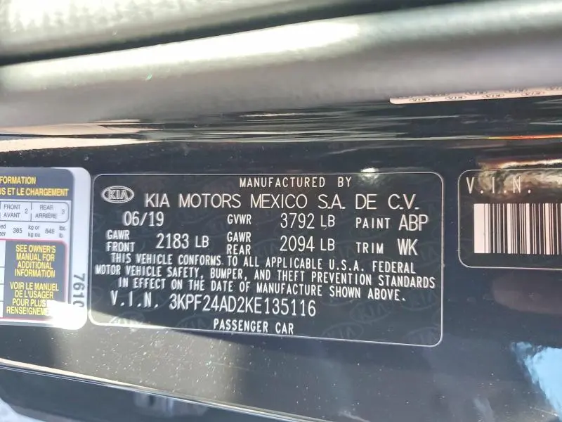 2019 KIA FORTE LXS  