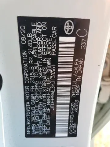 2021 TOYOTA COROLLA LE  