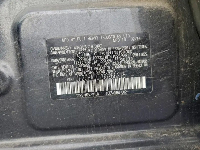 2016 SUBARU CROSSTREK LIMITED  