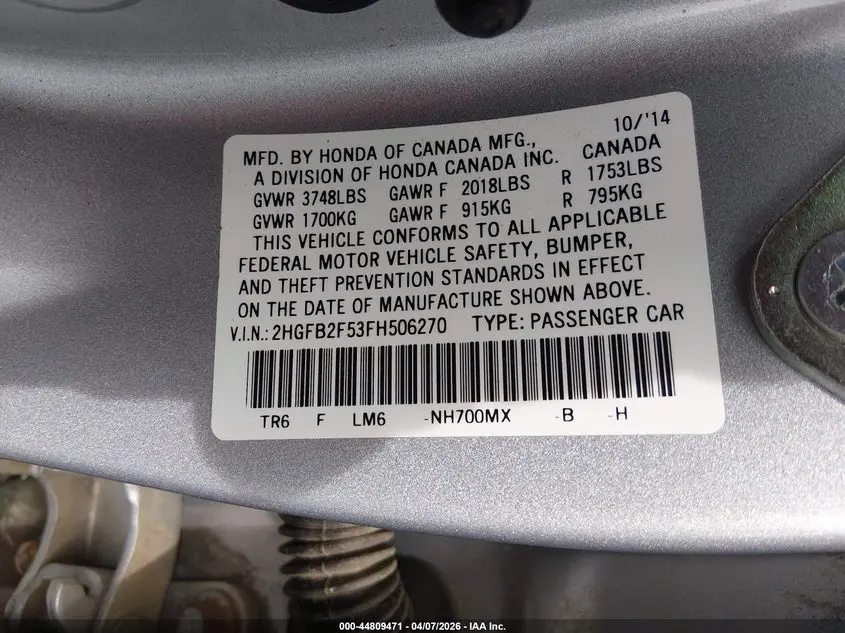 2015 HONDA CIVIC LX