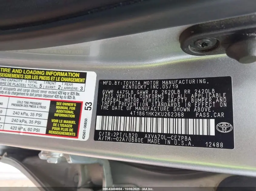 2019 TOYOTA CAMRY XSE