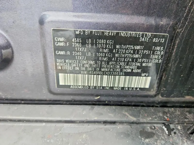 2013 SUBARU OUTBACK 2.5I LIMITED  