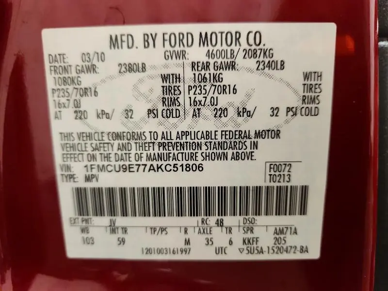 2010 FORD ESCAPE LIMITED  