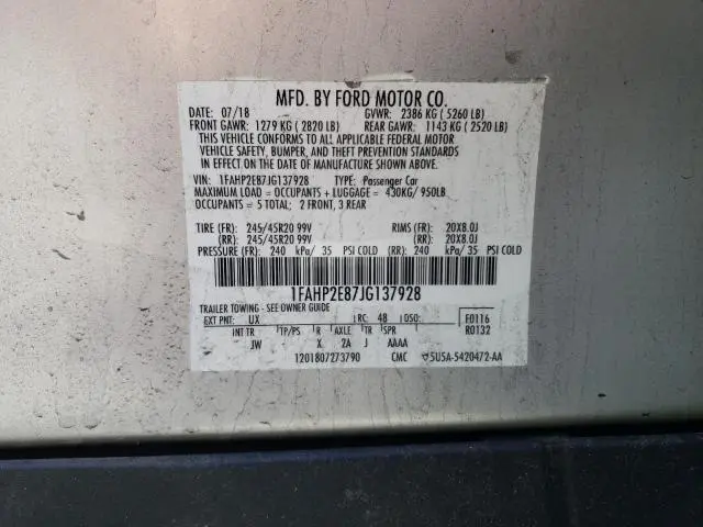 2018 FORD TAURUS SEL  