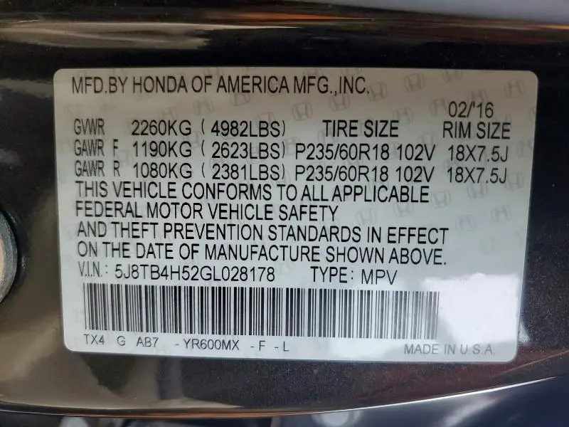 2016 ACURA RDX TECHNOLOGY  
