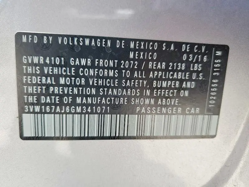 2016 VOLKSWAGEN JETTA S  