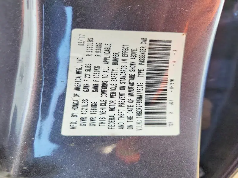 2017 HONDA ACCORD EXL  