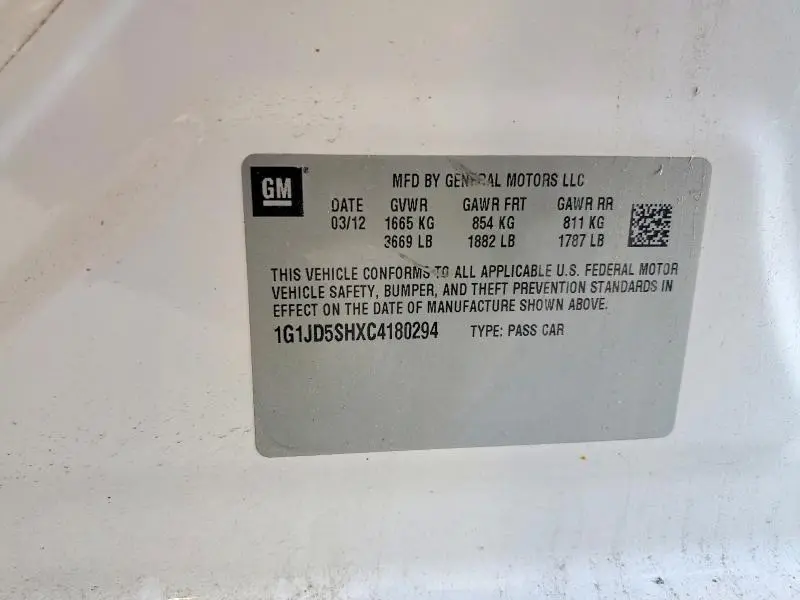 2012 CHEVROLET SONIC LT  
