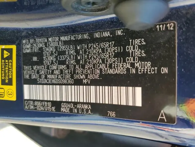 2013 TOYOTA HIGHLANDER BASE  
