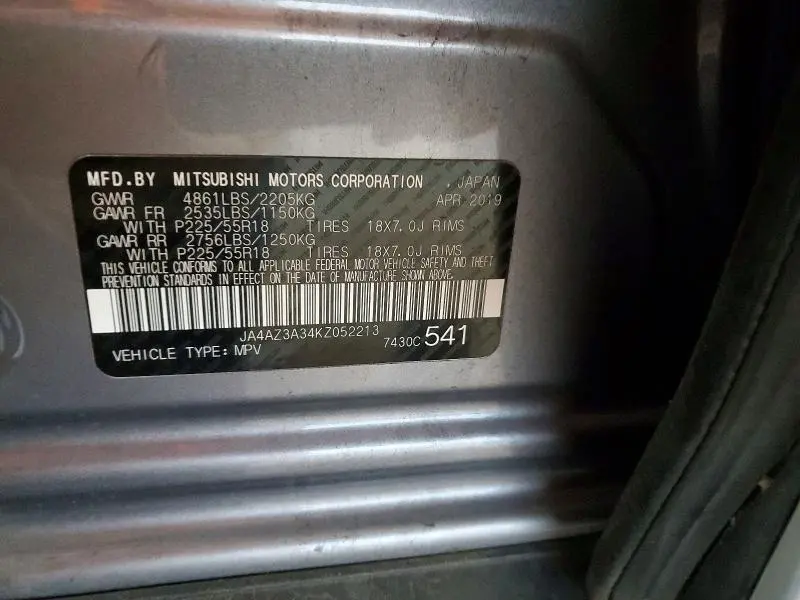 2019 MITSUBISHI OUTLANDER SE  