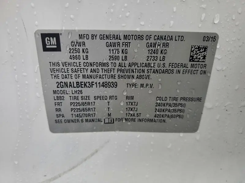 2015 CHEVROLET EQUINOX LT  