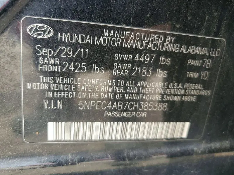 2012 HYUNDAI SONATA LIMITED 2.0T  