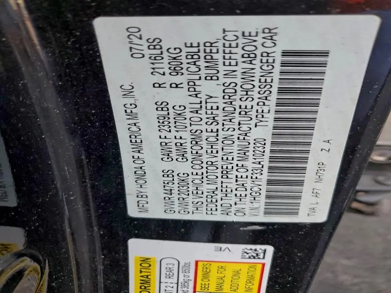 2020 HONDA ACCORD SPORT  