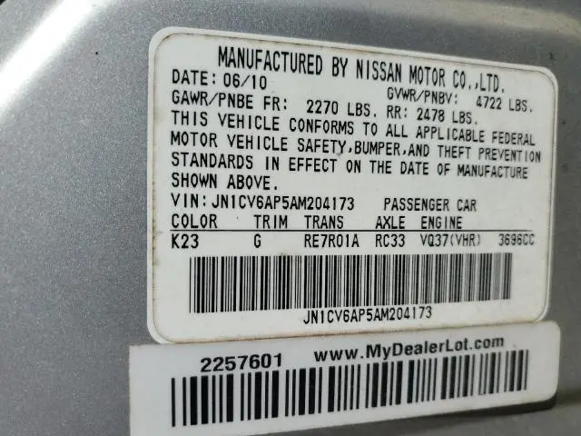 2010 INFINITI G37 BASE  