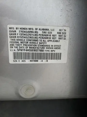 2014 HONDA PILOT EXL  