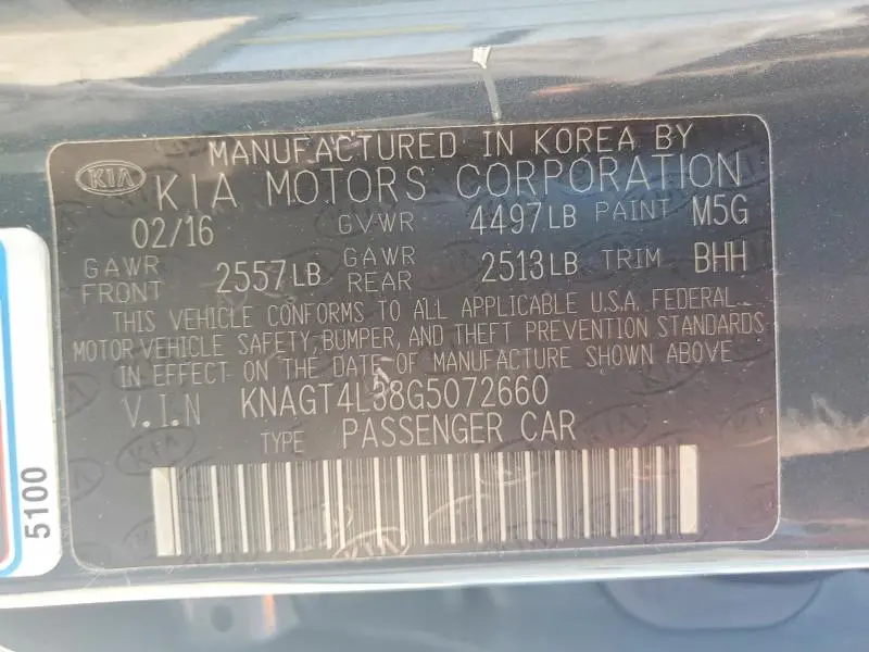 2016 KIA OPTIMA LX  