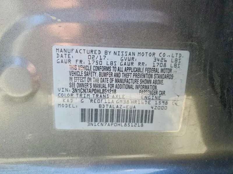 2017 NISSAN VERSA 1.6 S PLUS  